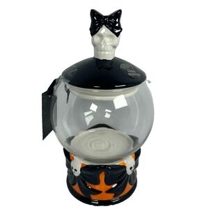 Cobwebs & Cauldrons Skull Bow Candy Jar Glass Apothecary Halloween Ghost Decor